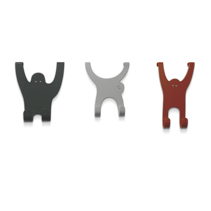 Le singe vonbox crochets en brun gris, gris soie et rouge cuivre (set de 3)