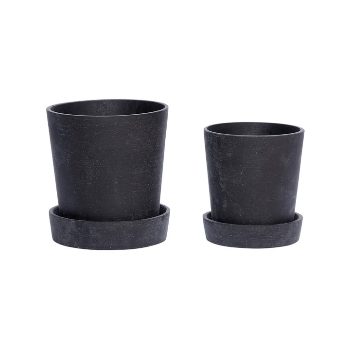 Pot à plantes avec soucoupe set de 2, noir, petit par Hübsch Interior