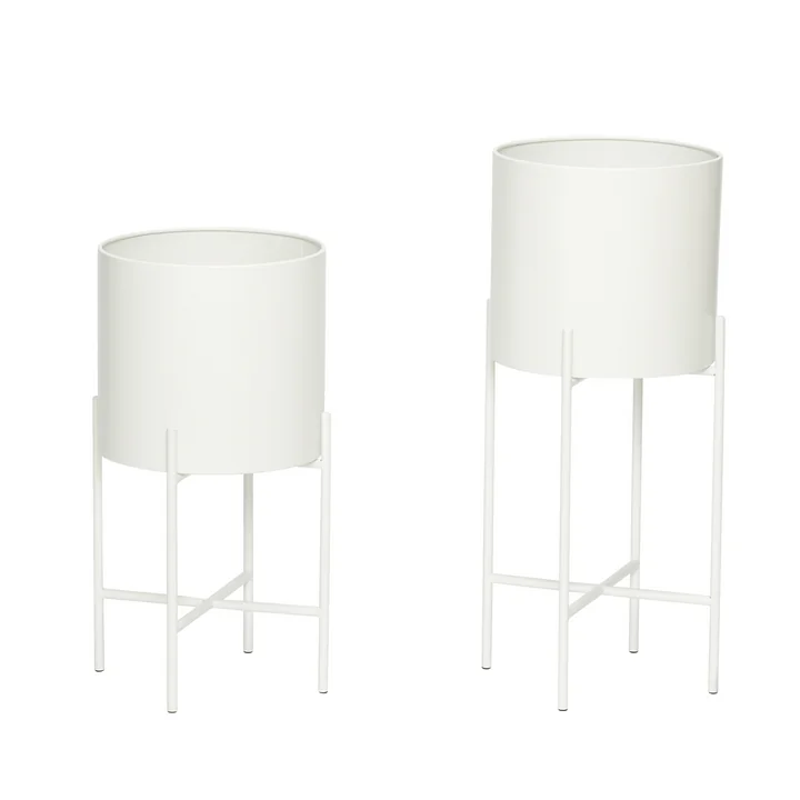 Pot à plantes avec support, set de 2, blanc de Hübsch Interior