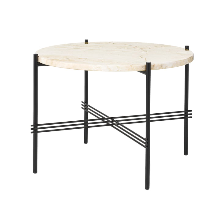 Travertine table basse, Ø 55 cm, noir / blanc par Gubi
