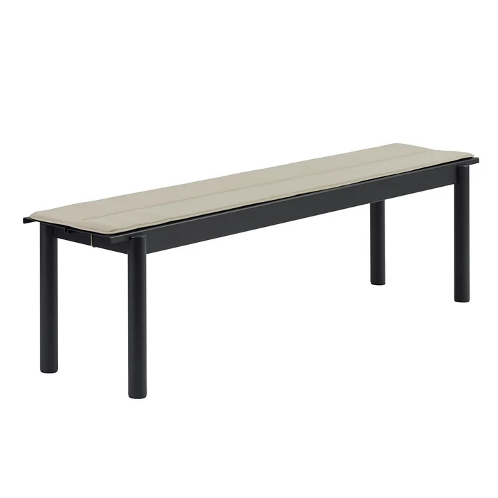 Linear Steel Banc 170 cm de Muuto en noir avec coussin d'assise en gris