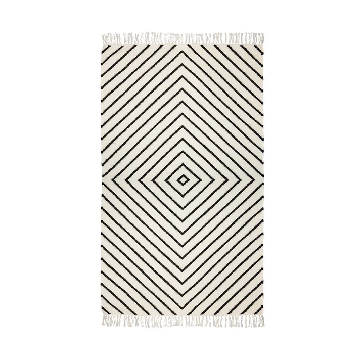 Le tapis Kelim du site Collection , 140 x 200 cm, motif en losange, blanc cassé / noir
