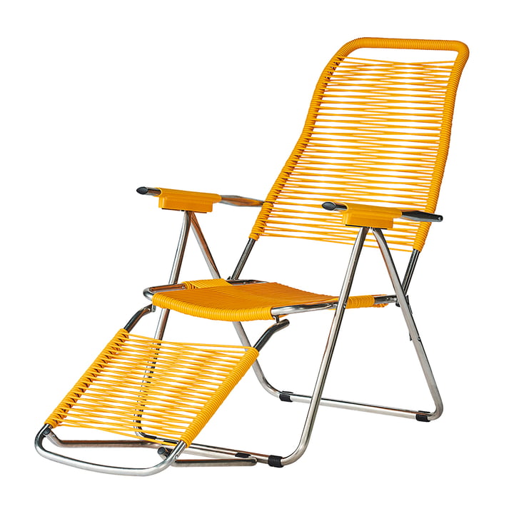 La chaise longue Spaghetti de Fiam, structure aluminium / toile jaune