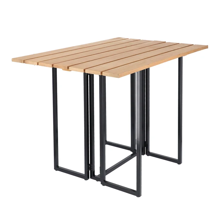 La table pliante Time de Jan Kurtz en teck avec cadre en aluminium, 100 x 69 cm, noir/naturel