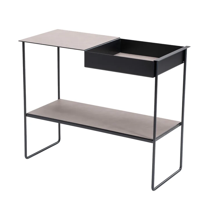 Table console avec plateau de Lind DNA en noir acier / Bull warm grey
