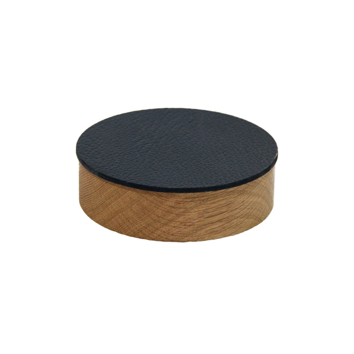 Wood Box avec couvercle rond S Ø 11 cm de LindDNA en chêne naturel / noir
