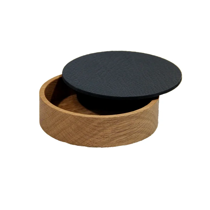 Wood Box avec couvercle rond S Ø 11 cm de Lind DNA en chêne naturel / noir