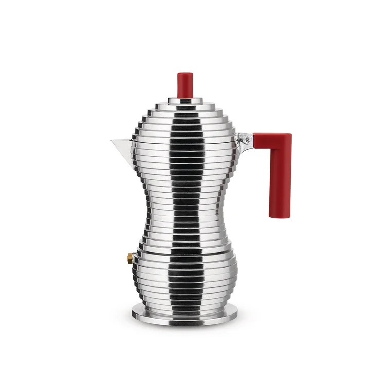 Pulcina Cafetière espresso 15 cl de Alessi en argent / rouge