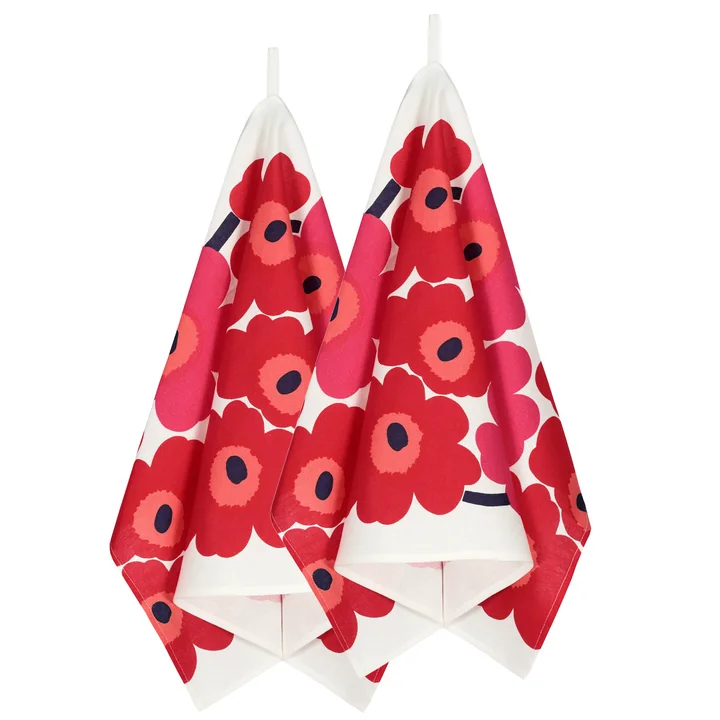 Unikko Set de 2 torchons de Marimekko en blanc / rouge