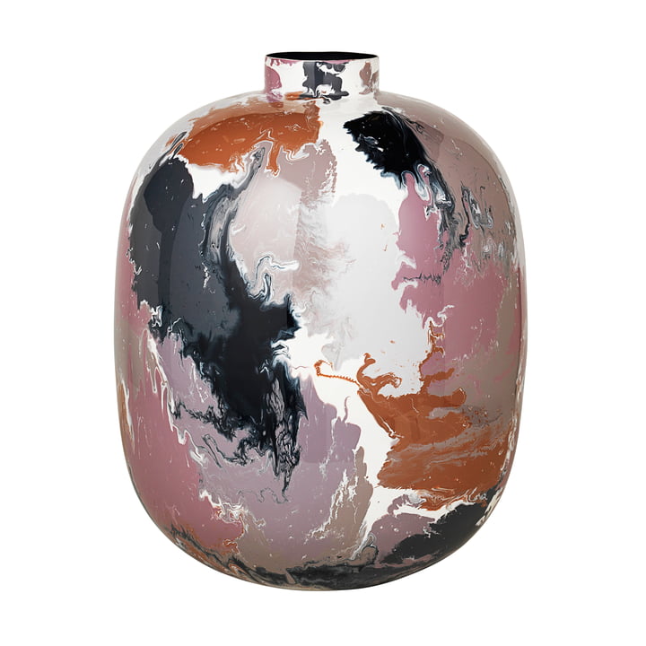 Le vase Thyra de Broste Copenhagen , Ø 40 x H 50 cm, mélange de couleurs sombres.