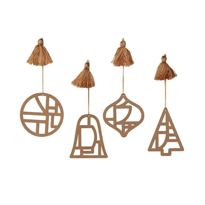 Christmas Fili Pendentifs décoratifs, Ø 8 cm, indian tan (set de 4) de Broste Copenhagen