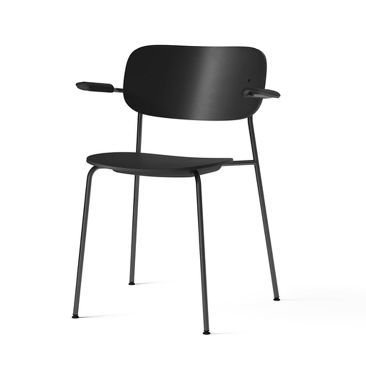 Co Dining Chaise en plastique recyclé avec accoudoirs, noire par Menu