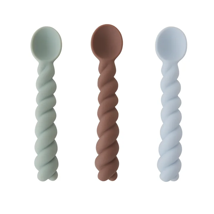 Mellow Couverts pour enfants Cuillère de OYOY en bleu / taupe / menthe (set de 3)
