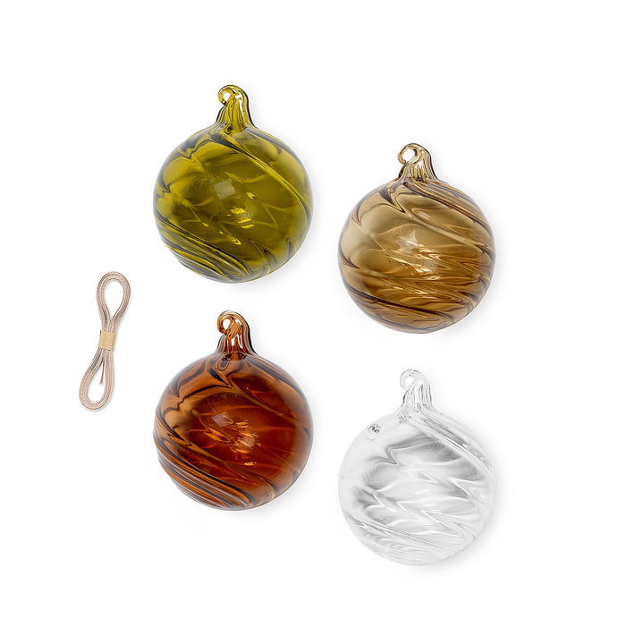 Twirl boule de sapin de Noël Ø 8 cm de Ferm Living dans un set de 4