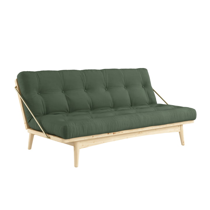 Folk Canapé-lit 130 cm de Karup Design en pin verni transparent / vert olive