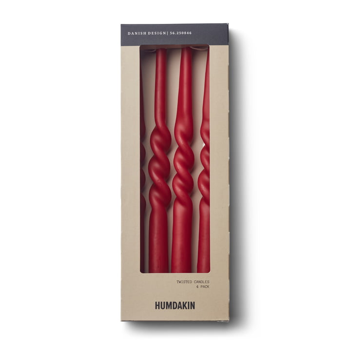 Bougies torsadées, H 30 cm, christmas red (lot de 4) par Humdakin