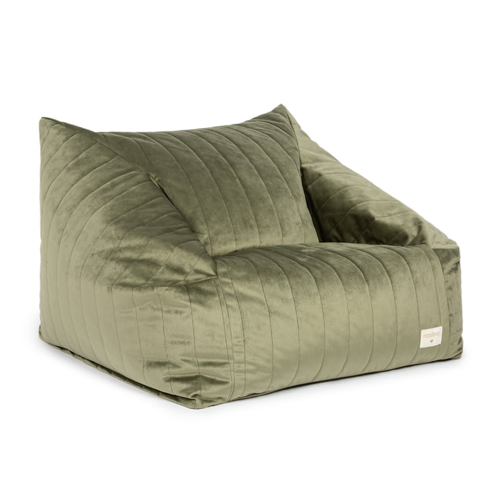 Chelsea Beanbag en velours de Nobodinoz en version vert olive