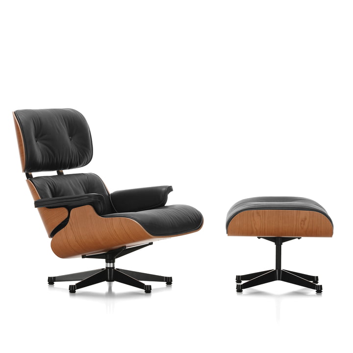 Lounge Chair & Ottoman de Vitra en poli / noir, cerisier / cuir Premium nero