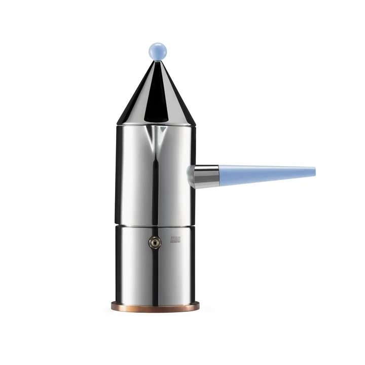 La conica manico lungo Machine à espresso 15 cl de Alessi en acier inoxydable / bleu clair