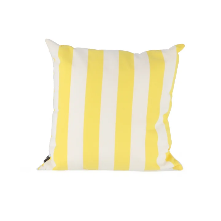 Somnia Coussin d'extérieur, 48 x 48 cm de Jan Kurtz en rayures blanches / jaunes