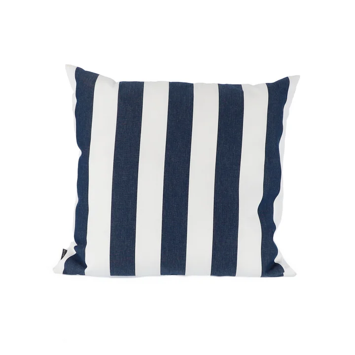 Somnia Coussin d'extérieur, 48 x 48 cm de Jan Kurtz en rayures blanches / bleu foncé