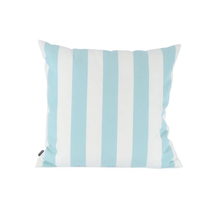 Somnia Coussin d'extérieur, 48 x 48 cm de Jan Kurtz en rayures blanches / bleu clair