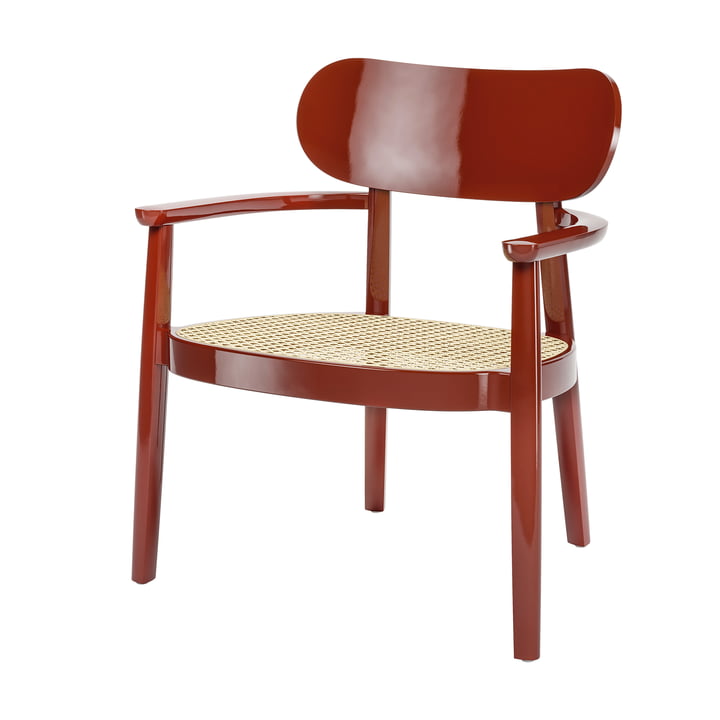 119 F Lounge Chaise, hêtre rouge foncé / cannage avec tissu de soutien en plastique de Thonet