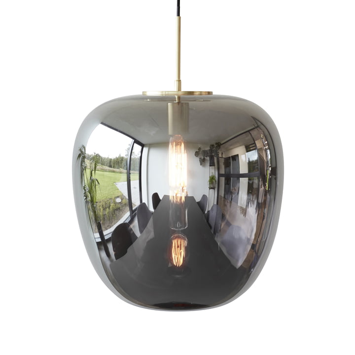 La lampe à suspension en verre de Hübsch Interior en miroir / laiton, Ø 40 cm, H 40 cm