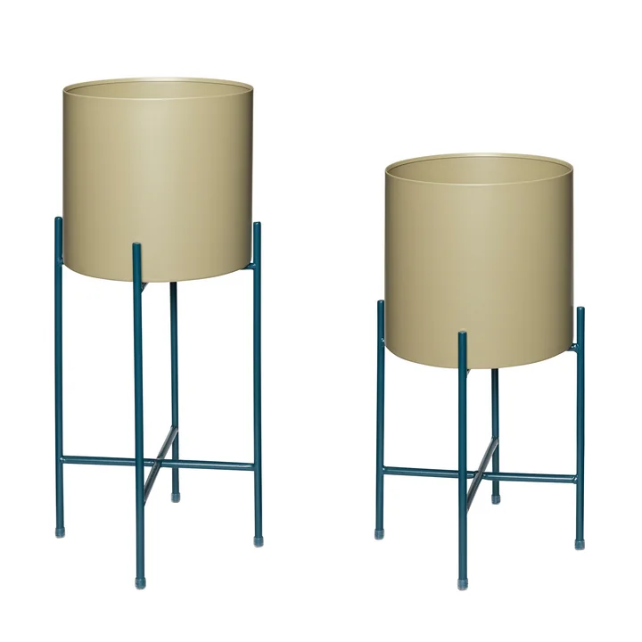 Airy Pot de plantes avec support de Hübsch Interior dans la couleur kaki / pétrole