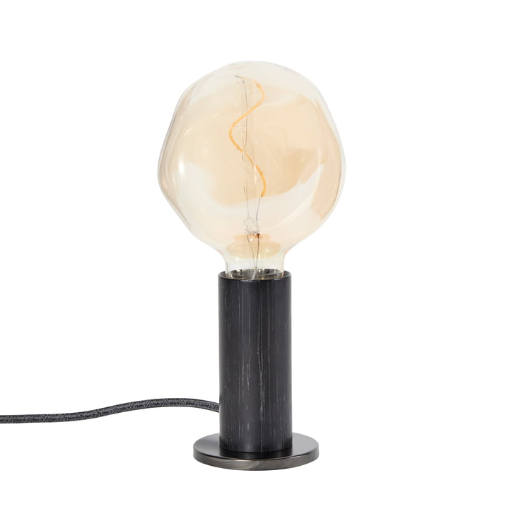Chêne Knuckle Lampe de table, chêne noir / acier (édition limitée) comprenant une ampoule LED Voronoi I E27 2W, Ø 12,5 cm, gris transparent de Tala