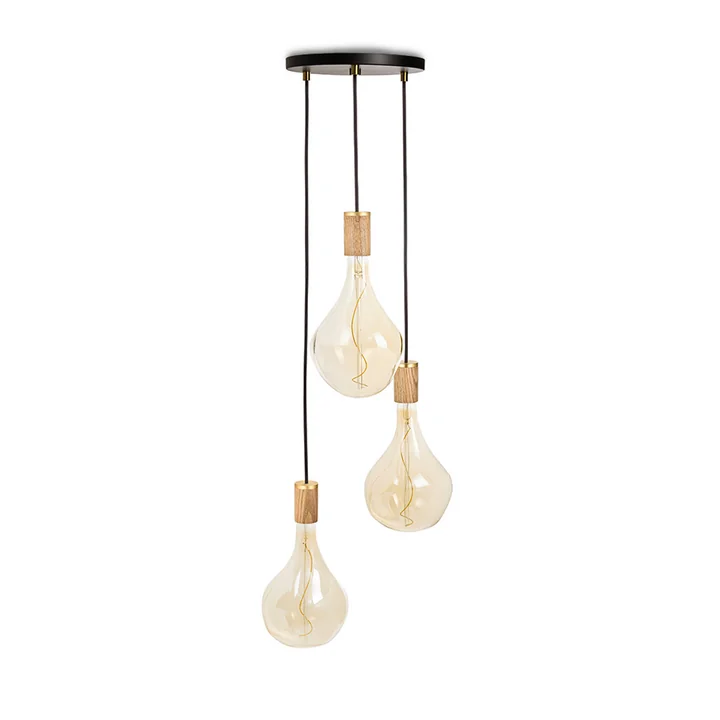 Chêne Triple Set de lampes suspendues, y compris 3 x Voronoi II ampoules LED, noir / laiton de Tala
