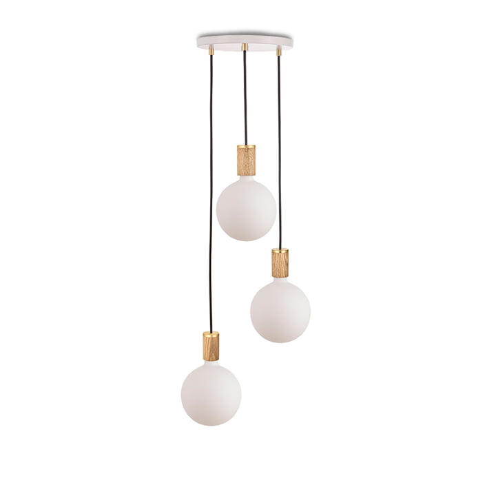 Chêne Triple Set de lampes suspendues, y compris 3 x Sphere IV ampoules LED E27, blanc / laiton de Tala