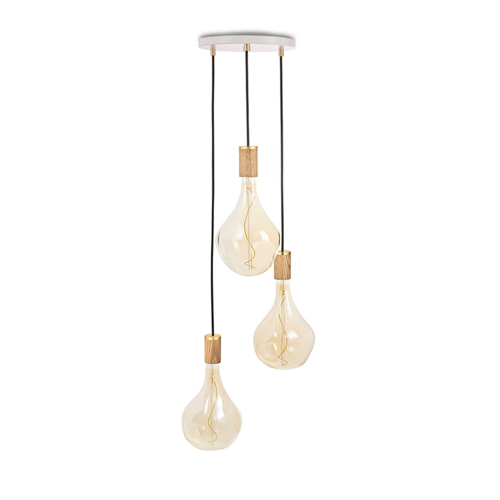 Chêne Triple Set de lampes suspendues, y compris 3 x Voronoi II ampoules LED, blanc / laiton de Tala