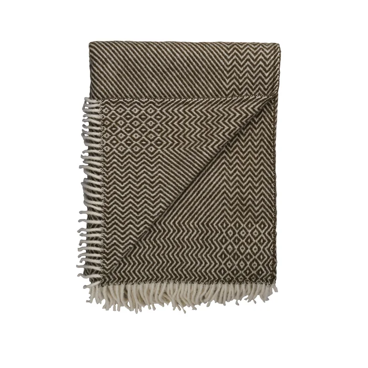 Kattefot Couverture en laine, 140 x 220 cm, vert de Røros Tweed