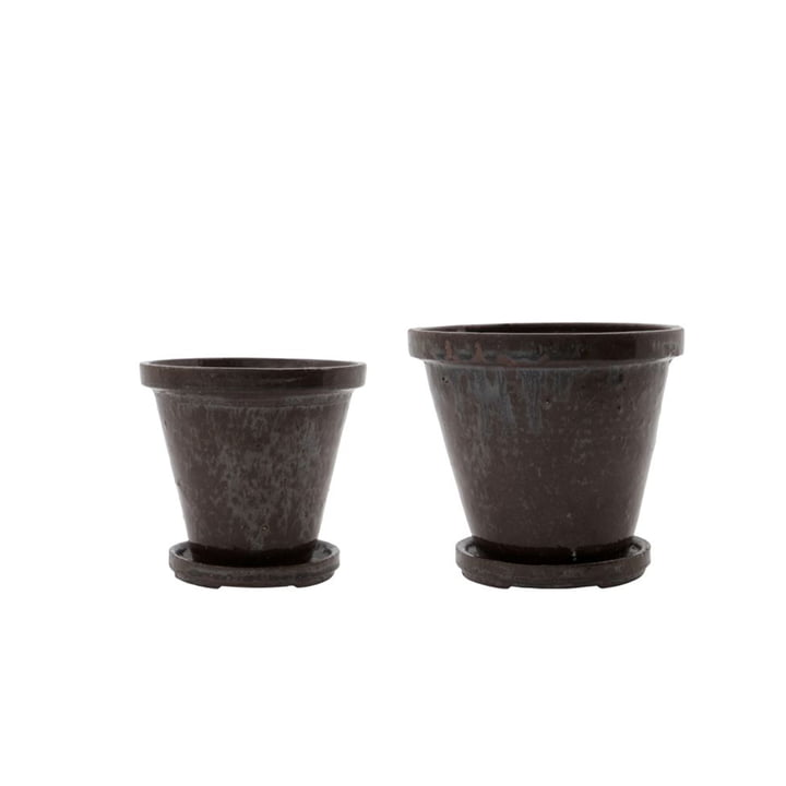 Flower Pot de fleurs avec soucoupe de House Doctor Ø 1 3. 5 cm / 16 cm, marron (set de 2)
