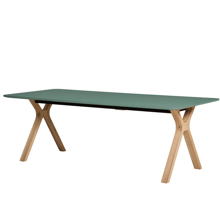 Space Table à rallonge de Andersen Furniture dans la finition chêne blanc pigmenté / stratifié vert foncé