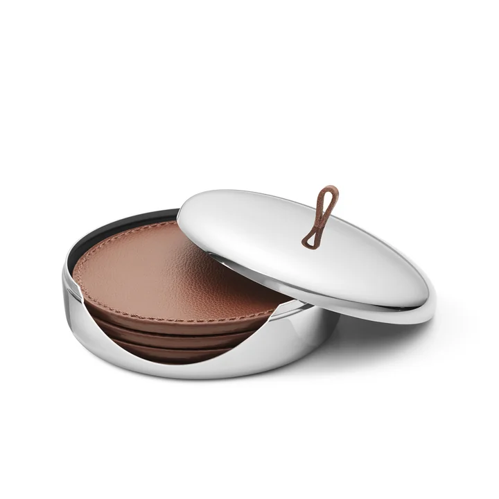 Sky Dessous de verre, set de 4, acier inoxydable / cuir de Georg Jensen