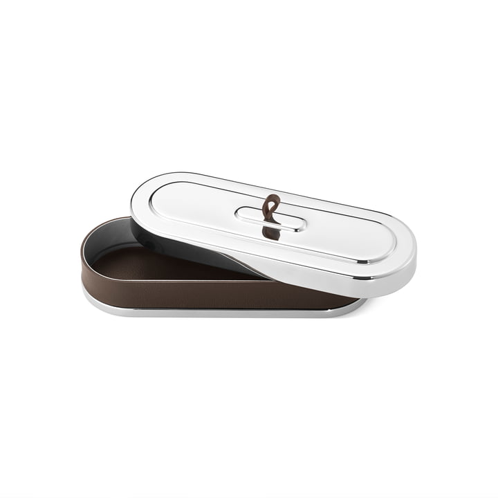 Manhattan Coffret de rangement wide 20 x 7,2 cm, acier inoxydable / cuir brun de Georg Jensen