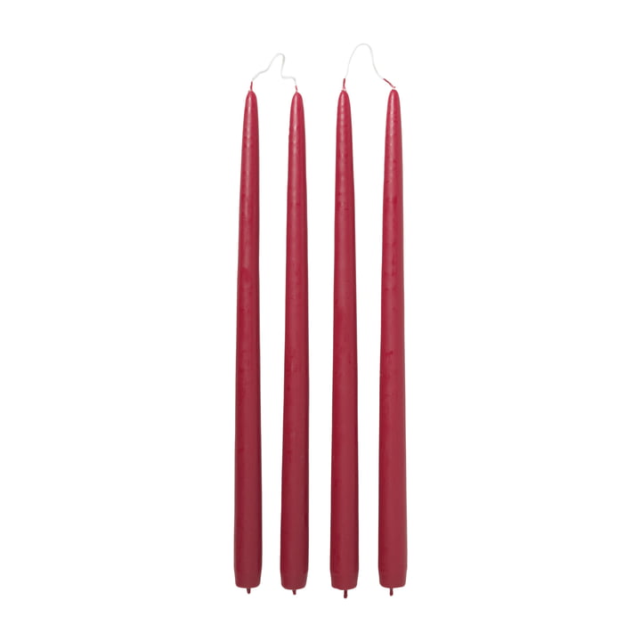 Bougies trempées, Ø 2,2 cm, truly red (set de 4) de Broste Copenhagen
