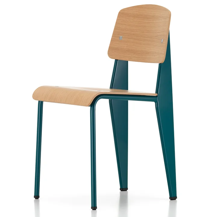 Prouvé Standard Chaise Bleu Dynastie de Vitra en finition chêne naturel / Bleu Marcoule