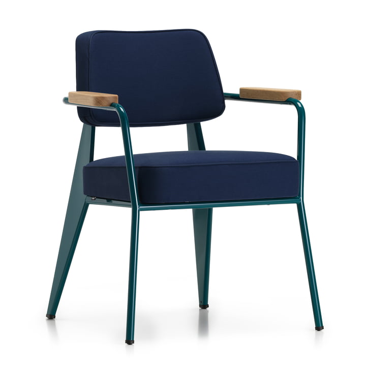Fauteuil Direction Chaise avec accoudoirs de Vitra dans la finition chêne naturel / bleu encre