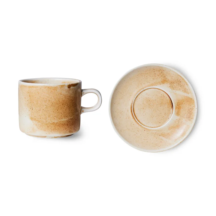 Chef Ceramics Tasse avec soucoupe, 220 ml, rustic cream/brown de HKliving