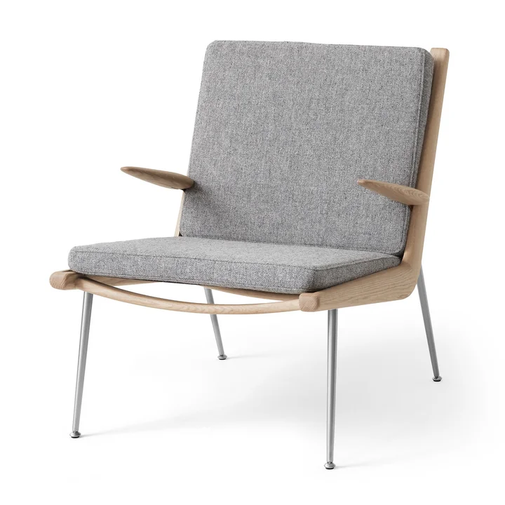 & Tradition - Boomerang HM2 Loungechair, chêne huilé / pieds en acier inoxydable, gris (Hallingdal 130)