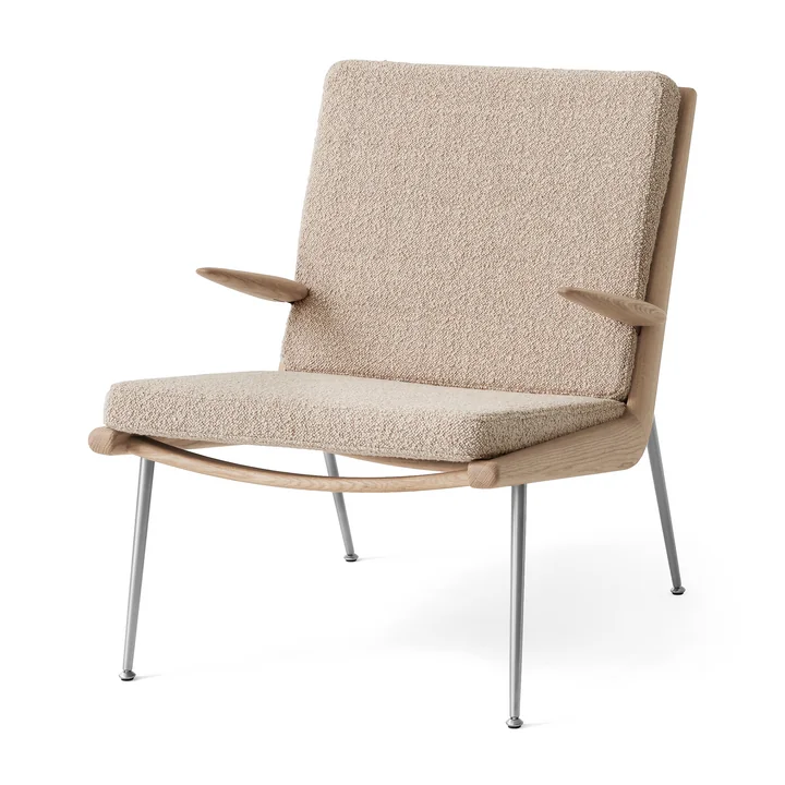 & Tradition - Boomerang HM2 Loungechair, structure en chêne huilé / pieds en acier inoxydable, beige (Karakorum 003)