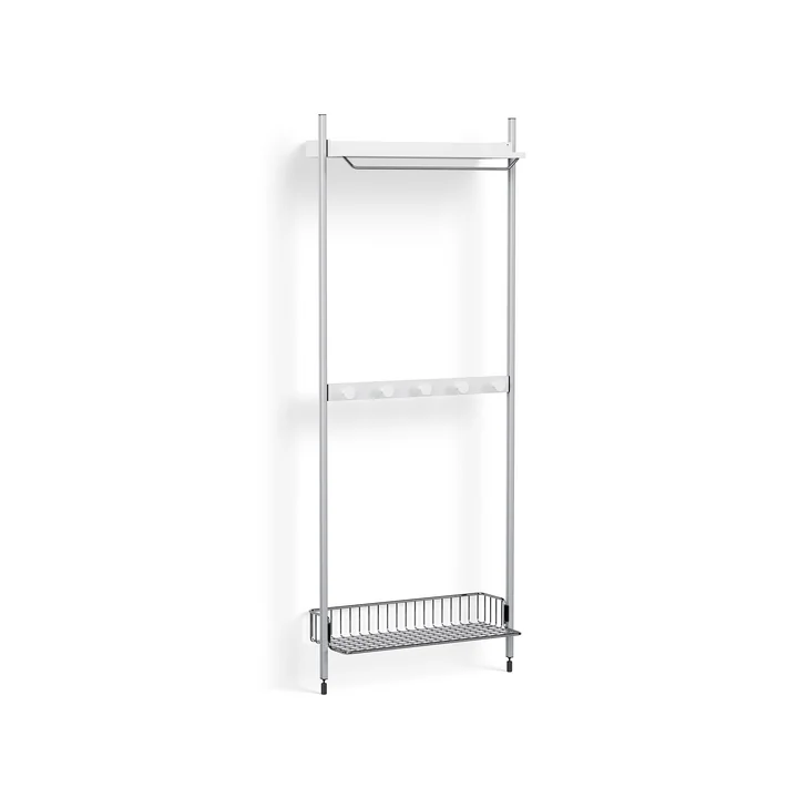 Pier System 1041, étagère sur pied avec étagère grillagée, H 209 x 82 cm, blanc / aluminium de HAY