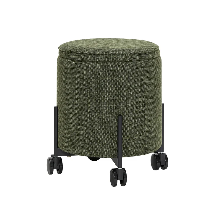 Contain Pouf avec roulettes small Ø 42 x 46 cm, vert de Hübsch Interior