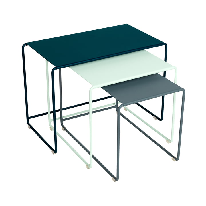 Oulala Set de tables d'ensemble de Fermob dans la finition bleu acapulco / gris orage / menthe glacée