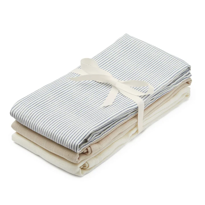 Cam Cam Copenhagen - Set de mouchoirs en papier, stripes blue / praline / creme white (set de 3)