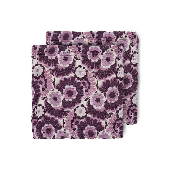 Serviettes de table en coton, 30 x 30 cm, floral bordeaux (lot de 2) de HKliving