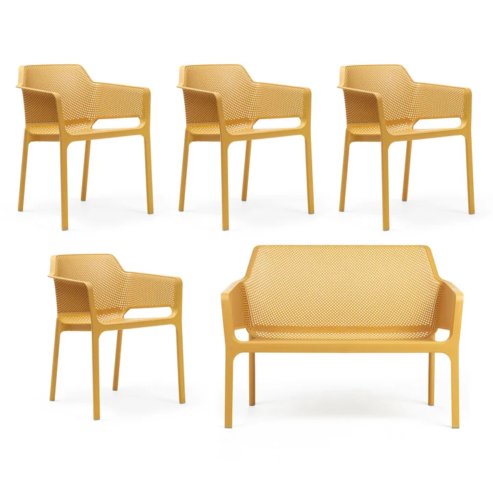 Nardi - Net Banc + 4x Net Chaise avec accoudoirs, senape